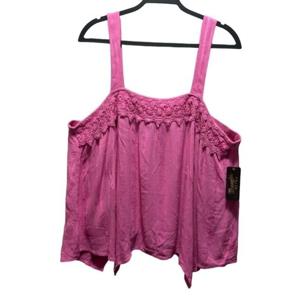 Wrangler Retro Women's Pink Lace Trim Tank Top 3XL 100% Rayon